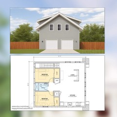 Two Car ADU Garage Apartment 28′ x 32′ – Architectural Plan with Elevations & Ma