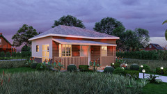 522 Sq Ft 2-Bedroom Tiny Home Design Plans with Porch, Kitchen & Shared Washroom