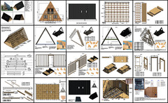 26X47 Modern DIY A-Frame Cabin Architectural Build Plans, 38 detailed pages PDF