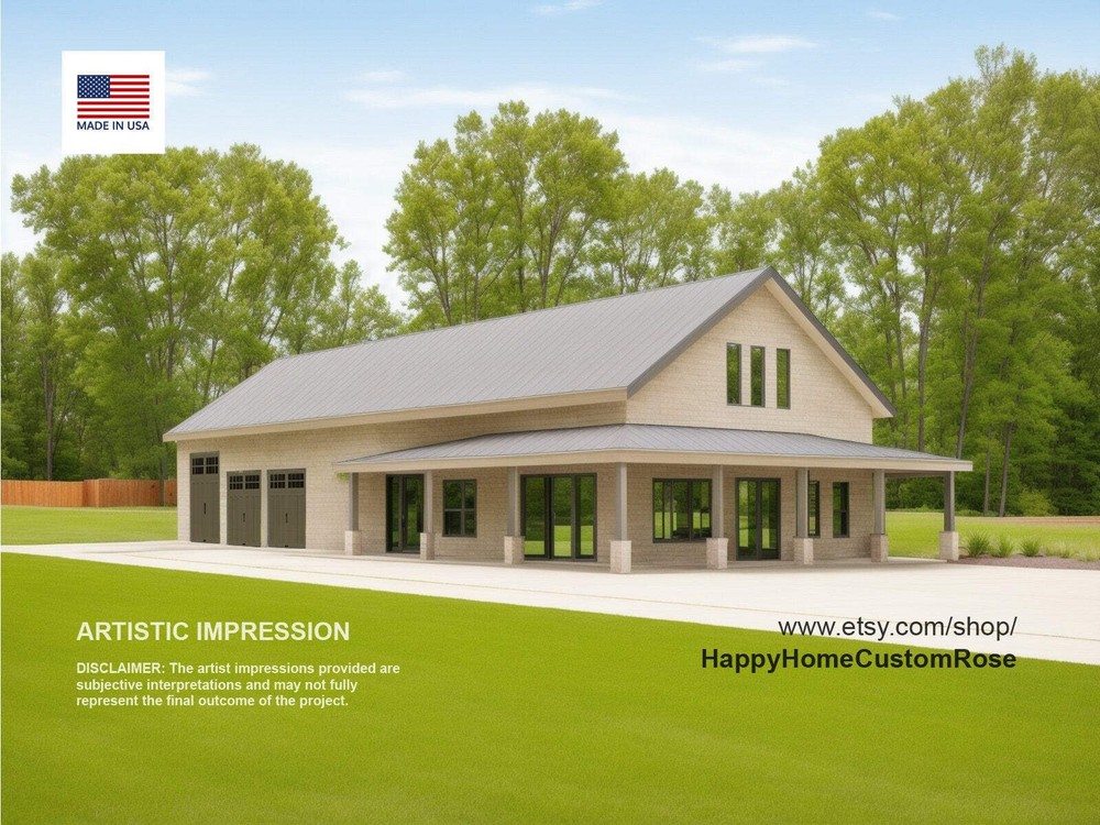 Brentwood Barn Barndominium Modern House Open Plan Design 100 x 36 – 4 Bed 3 Bat
