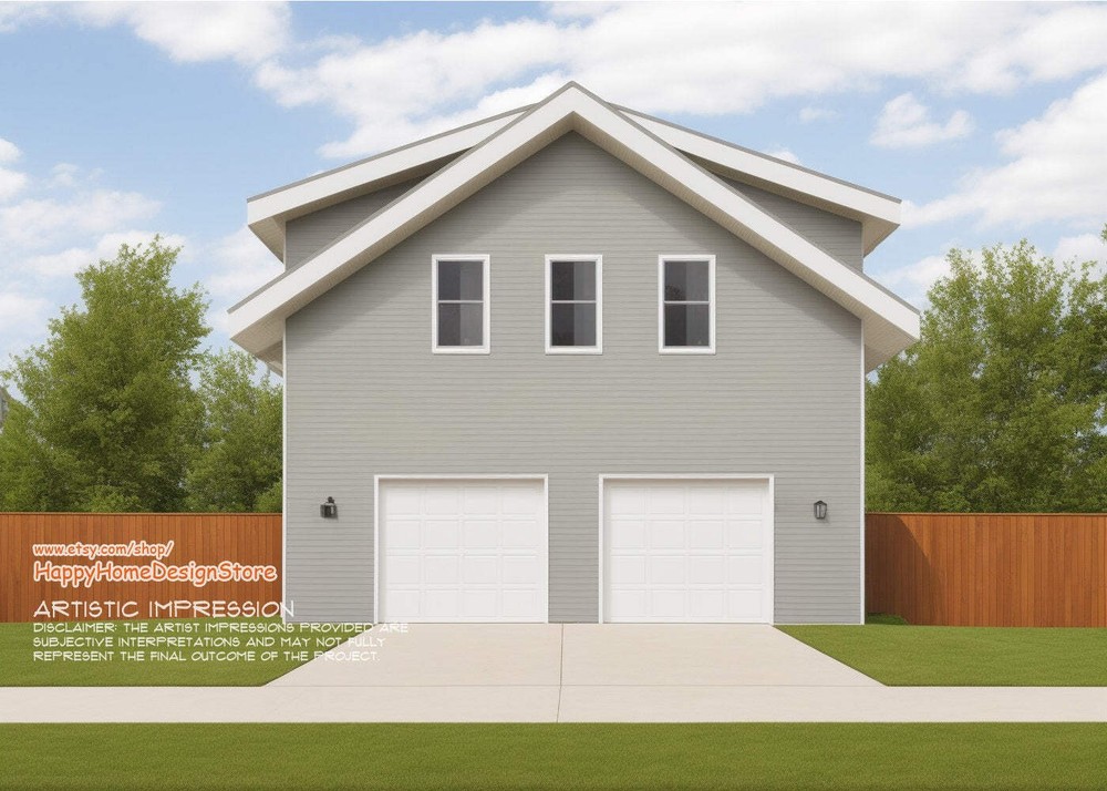 Two Car ADU Garage Apartment 28′ x 32′ – Architectural Plan with Elevations & Ma