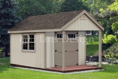 14′ x 10′ Cabin Loft Backyard Shed with Porch Plans #P61410, Free Material List