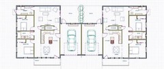 Duplex House Plans 2160 total sq.ft. two bdrms. each side. PDF files available.