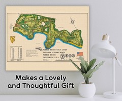Pebble Beach Golf Links Vintage Course Map California Illustrated Wall Art