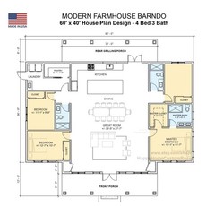 Ashwood Farmhouse Barndominium House Plan – 60×40, 2296 SF, 4 Bed 3 Bath – Moder