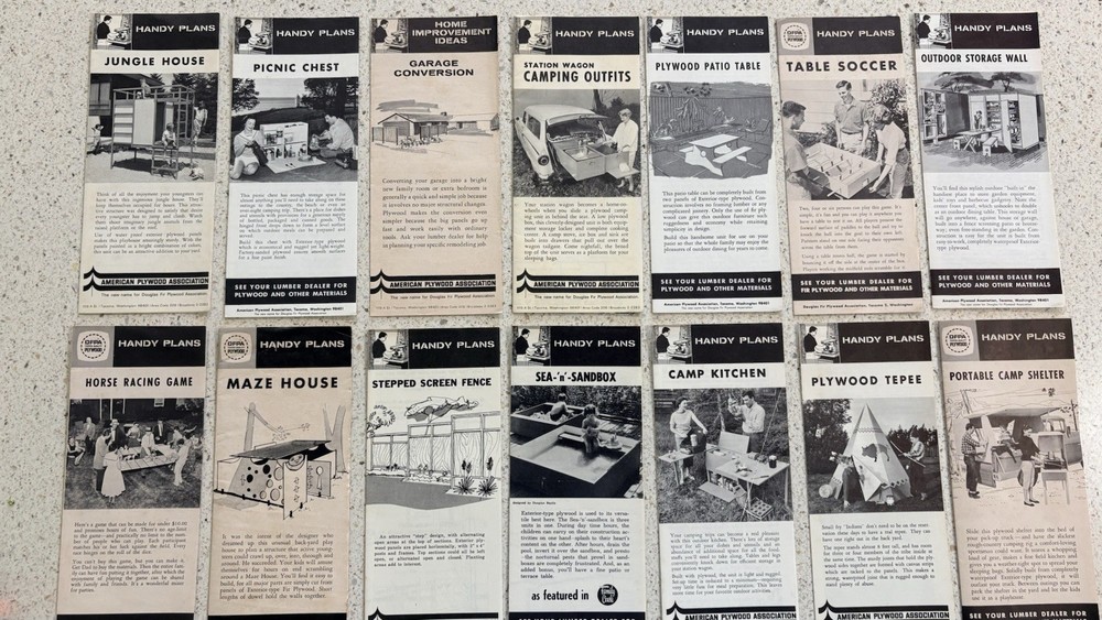 1950’s-60’s Lumber Store Handouts For Plywood Projects – Blueprints – Lot Of 14