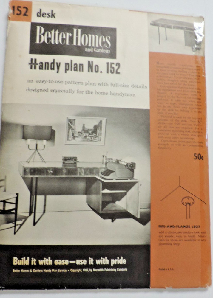 Handy Plans-152 Better Homes Pipe/Flange Leg Desk 1955 Furniture/Woodworking