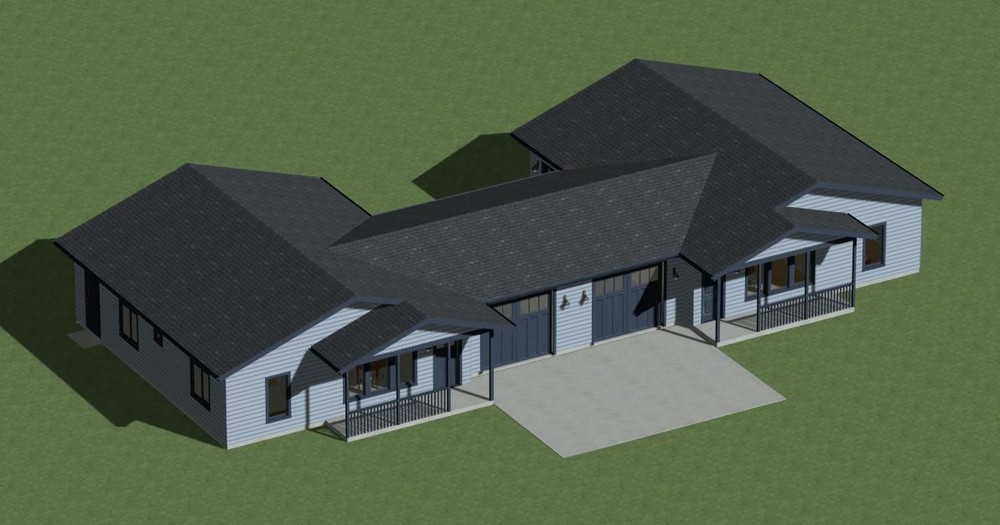 Duplex Home Plans 2160 total square feet, 2 bedrooms each side.