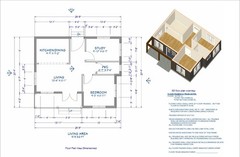 515 Sq Ft Tiny Home Plans – 1 Bedroom, Washroom, Living Room, Kitchen & Study