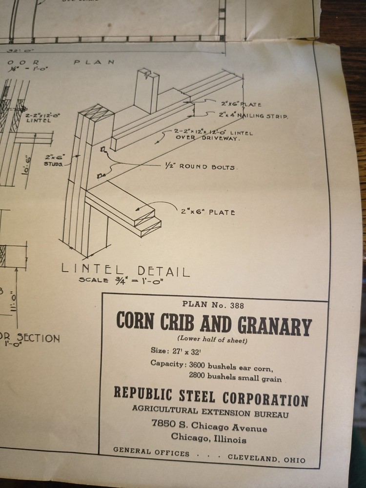 Vintage Corn Crib And Grainary Blue Prints Building Plan Republic Steel Corp Chi