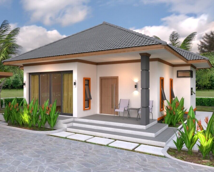 35×35 Feet House Plan 10.7×10.5 Meter 2 Beds 2 Baths Hip roof PDF (A4 Hard Copy)