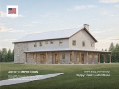 Farmhouse Barndo House Plan – 68×38, 3 Bed 3 Bath with 2-Car + RV Garage – Moder