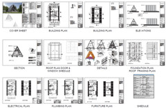 23’x41’ 1 Bed 1 Bath Modern A-Frame Cabin Architectural Build Plans PDF Download