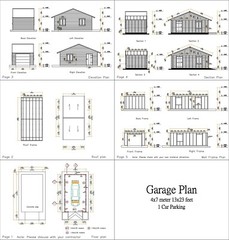 13×23 Feet 4×7 Meter 1 Car Garage Gable Roof Shed Plan PDF Plans (A4 Hard Copy)