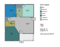 Single Family House featuring 830 SF, 2 Bed, 1 Bath – 28′ x 36′