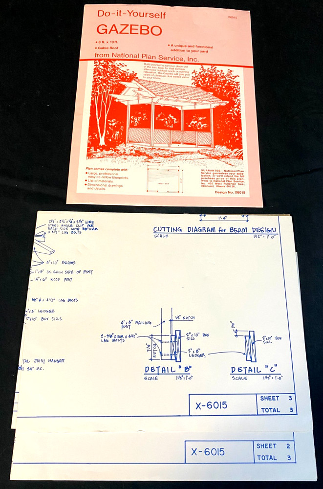 DIY Gazebo Blueprints NOS National Plan Service X6015 8×10 Gable Roof Plans