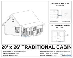 Traditional 2 Bedroom Cabin Architectural & Construction Plans – PDF Download
