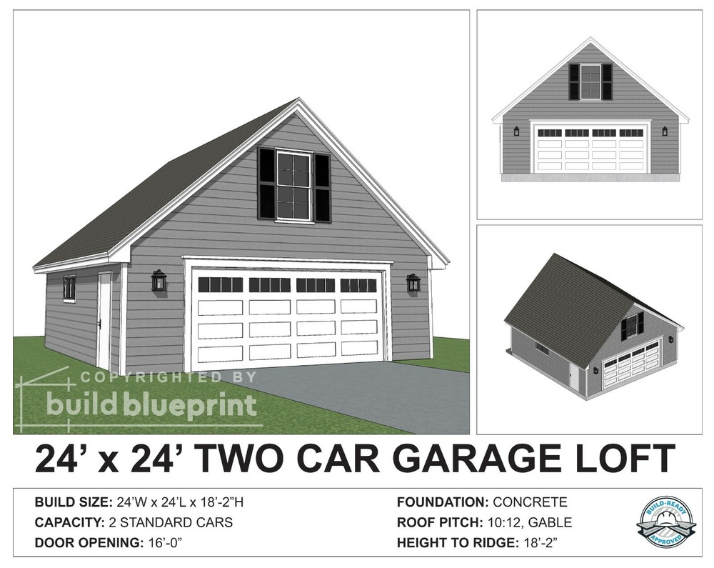 24′ X 24′ Two Car Garage with Loft Construction Plans – PDF Download