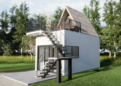 Two story Modern A-Frame Cabin House Plan 3D Images DWG File & PDF For Blueprin