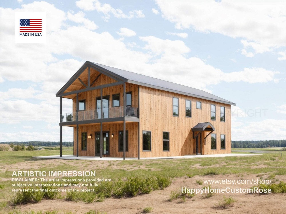Tall Oak 2 story Barndominium House Plan Design – 3 Bed 2.5 Bath 2300 sq ft – 2