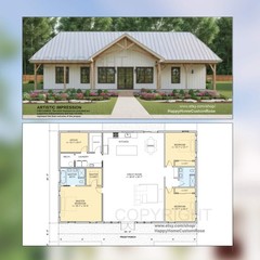 Farmhouse Barndominium – 40′ x 60′ House Plan Design – 3 Bed 2 Bath – Drawings B