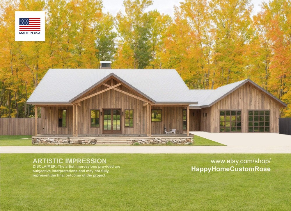 Cypress Barn Modern Ranch House – 82′ x 35′ House Plan Design – 3 Bed 2.5 Bath 1