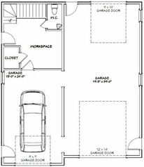 36×42 Apartment with 1-Car 1-RV Garage — PDF Floor Plan — 853 sqft — Model 1A