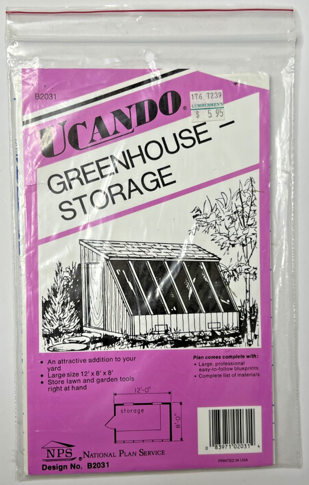 Vintage Ucando Greenhouse Storage Blueprint DIY Series Design No B2031