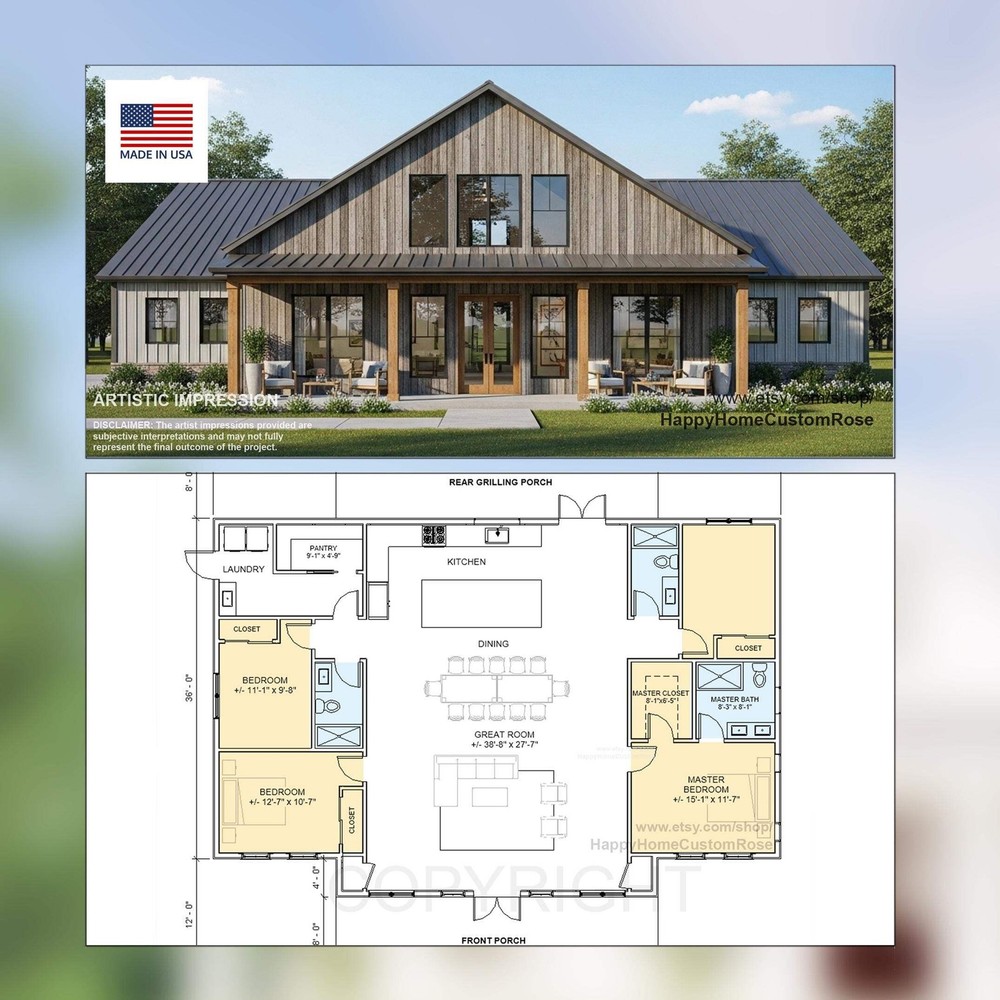 Ashwood Farmhouse Barndominium House Plan – 60×40, 2296 SF, 4 Bed 3 Bath – Moder