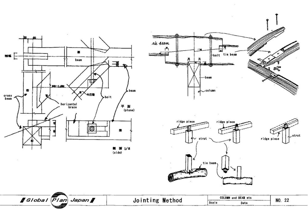 Japanese Traditional Wooden House Plan “JOINTING PART” Shrine Temple Drawing