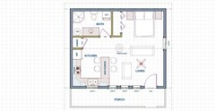Small Cabin Plans 480 sq.ft. one bedroom full front porch FREE SHIPPING