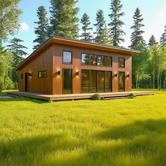 26’x36’ Lean Cabin Architectural Full Set Plan,Modern Cottage Construction Blue