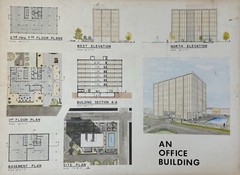 Vintage 1970s Office Building Architectural Rendering Plans Blue Prints