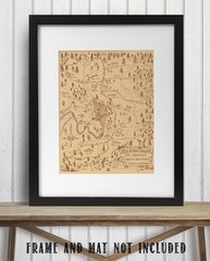 Big Horn Camp Lake Arrowhead 1955 Vintage Scout Camp Illustrated Map Wall Art