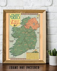 Erin’s First Families Ireland Vintage Genealogy Map Irish Surnames Illustration
