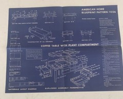 American Home Blueprint Pattern #1326 Coffee Table W/Plant Compartment MCM Vtg