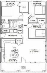 30×40 House — 3 Bedroom 2 Bath — 1,200 sq ft — PDF Floor Plan — Model 2B