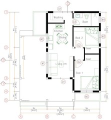 20×30 Small House Plan 6×9 Meter 2 Bed 1 Bath Gable Roof (PDF &A4 Hard Copy)