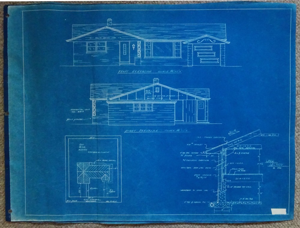 #12 Vintage 50s 1955 HOUSE BLUEPRINTS-MCM-Mid Century Modern RANCH-Floor Plan