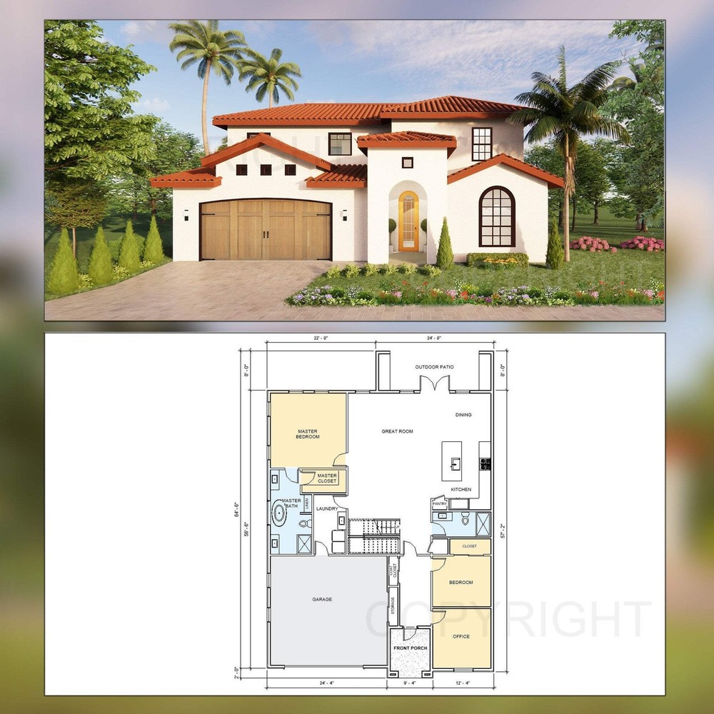 Santorini Luxury Modern Mediterranean House Plan Design – 4 Bed 3 Bath 3068 sq f