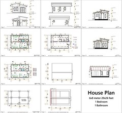 20×26 Feet Tiny House Plans 6×8 Meter 1 Bed 1 Bath Shed Roof PDF (A4 Hard Copy)