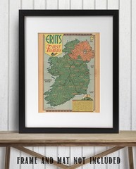 Erin’s First Families Ireland Vintage Genealogy Map Irish Surnames Illustration