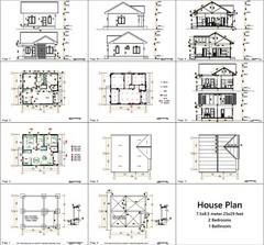 House Design 3d 7.5×8.5 Meter 25×28 Feet 2 bedrooms Gable Roof (A4 Hard Copy)