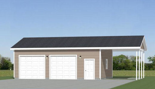 30×24 2-Car Garage with Carport — 720 sqft — PDF Floor Plan — Model 10I