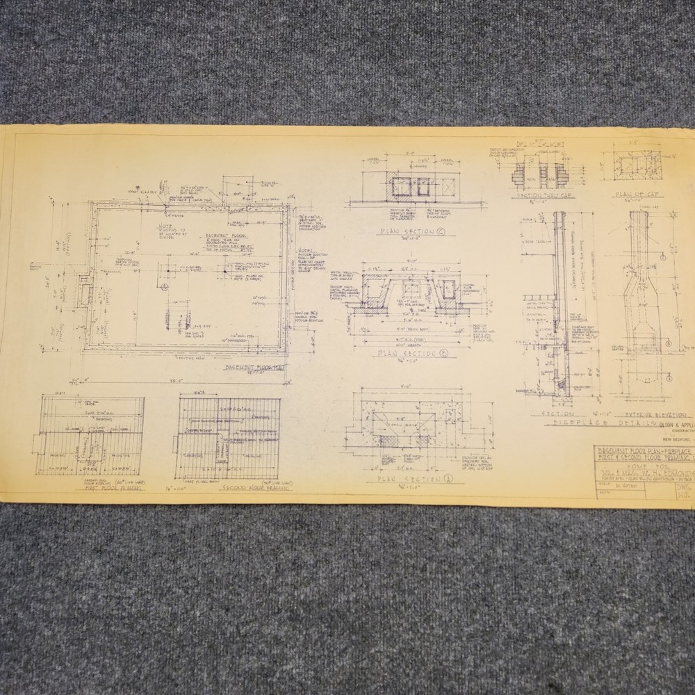 Vintage House Blueprint 33×17 1964 Mid Century Modern Drawing Art Glen Ellyn IL