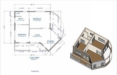522 Sq Ft 2-Bedroom Tiny Home Design Plans with Porch, Kitchen & Shared Washroom