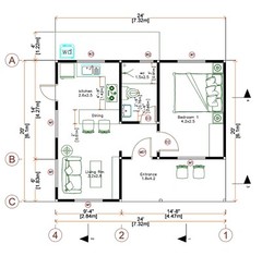 24×20 Feet Tiny House Plans 7×6 Meter One Bed Gable Roof PDF Plan (A4 Hard Copy)
