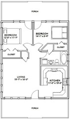 28×32 House — 2 Bedroom 1 Bath — 895 sq ft — PDF Floor Plan — Model 1E