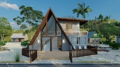 A-Frame Cabin Plans with Loft Mezzanine – 931 sqft, Rustic Style, Painted Finish