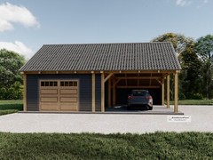 Timber Framed Garage plans with Carport, Massive Post Carport drawing